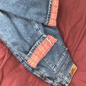 Vintage L.L.Bean Jeans Lined Red Plaid Flannel Original Fit Size 4 Mom Jeans
